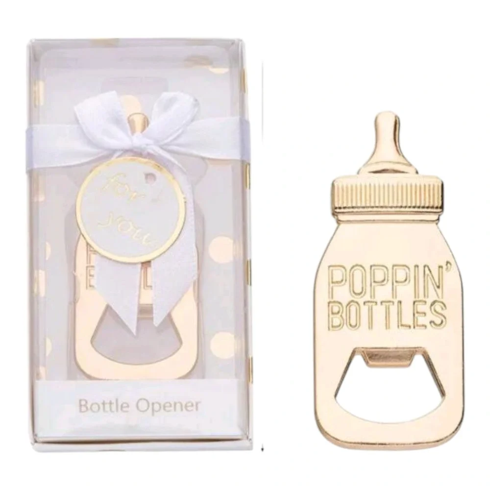 Lot of 4 Poppin Bottles Gold Plated Metal Baby Bottle Openers Party Favors Gifts